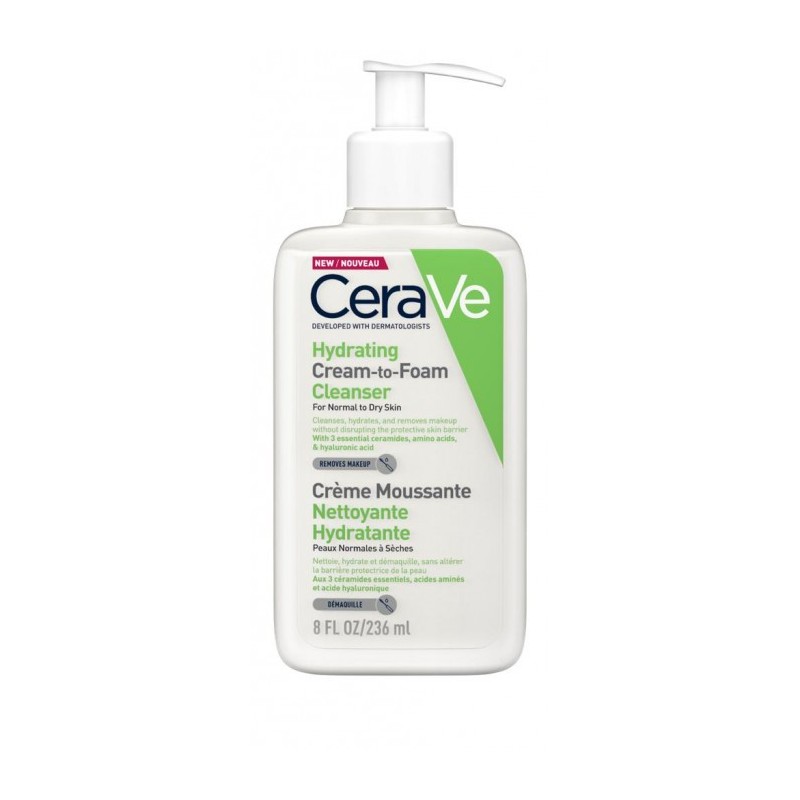 CERAVE CREME MOUSSANTE NETTOYANTE HYDRATANTE PEAUX NORMALES A SECHES 236ML