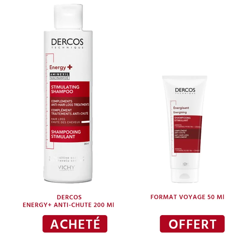 VICHY DERCOS SHAMPOOING ENERGISANT + SHAMPOOING FORMAT VOYAGE 50ML
