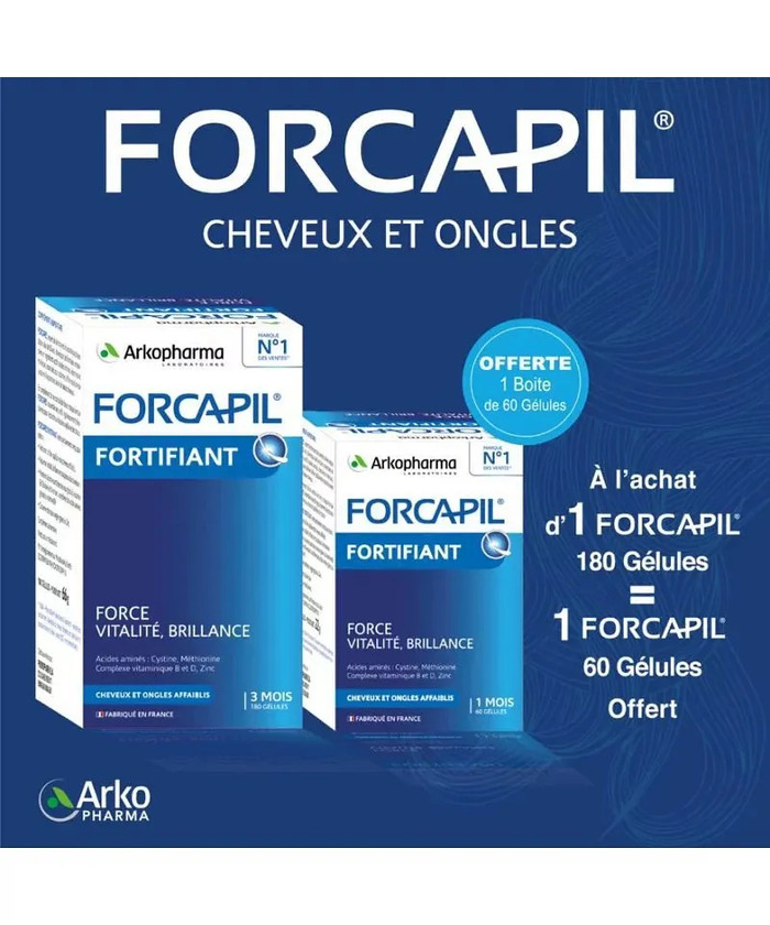 FORCAPIL FORTIFIANT FORCE VITALITE BRILLANCE B180 GELULES + FORCAPIL FORTIFIANT FORCE VITALITE BRILLANCE B60 GELULES OFFERT