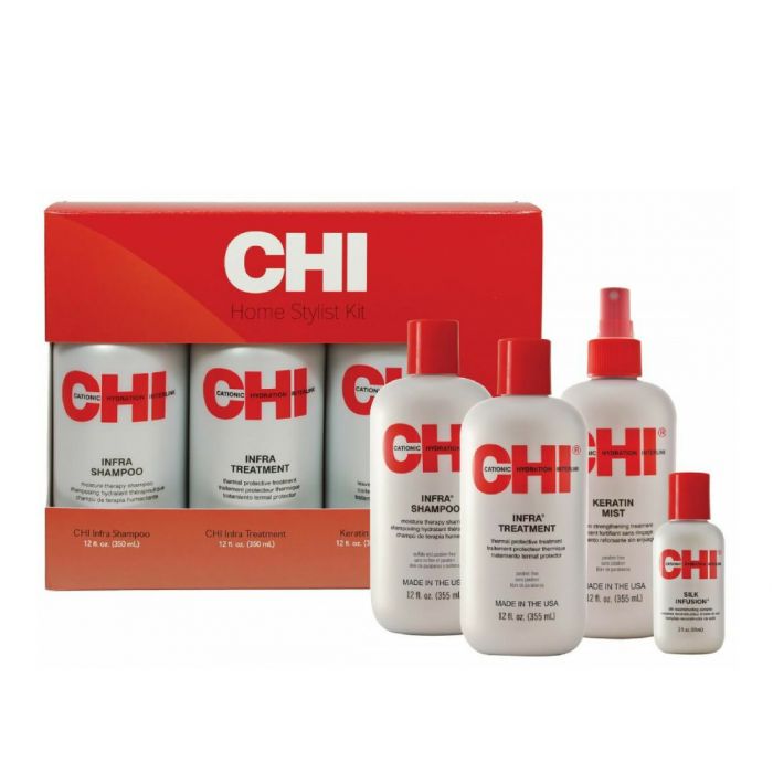 CHI STYLIST KIT INFRA SILK SHAMPOING 355ML + APRES SHAMPOING 355ML+ SPRAY SANS RINCAGE 355ML + SERUM 59ML OFFERT