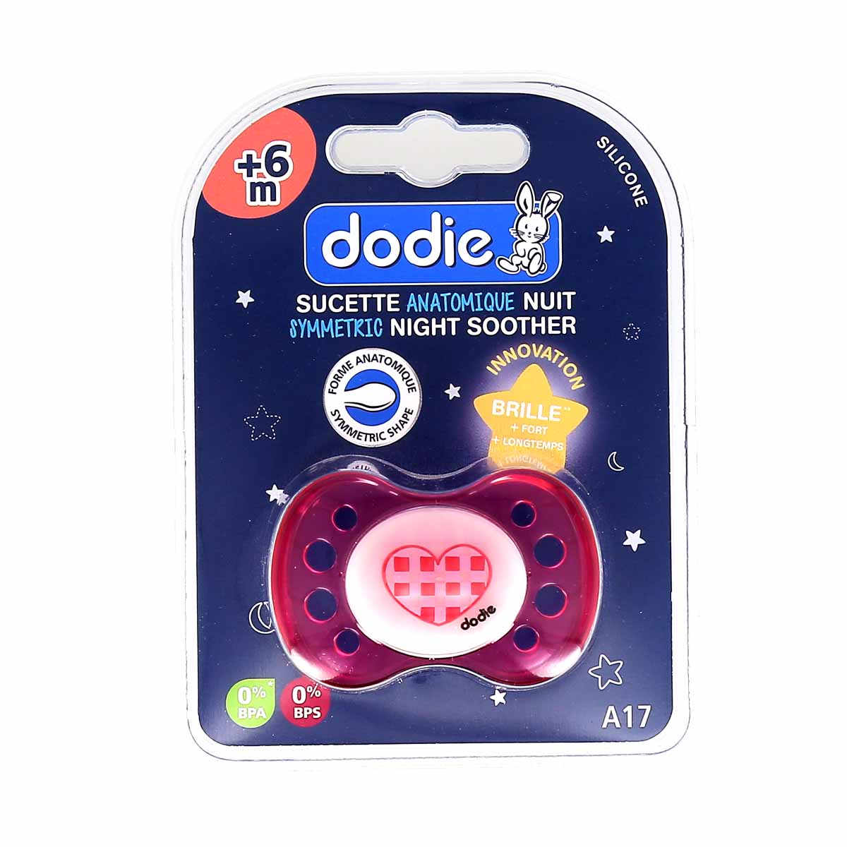 DODIE SUCETTE ANATOMIQUE NUIT COEUR POISSON +6MOIS REF NA17