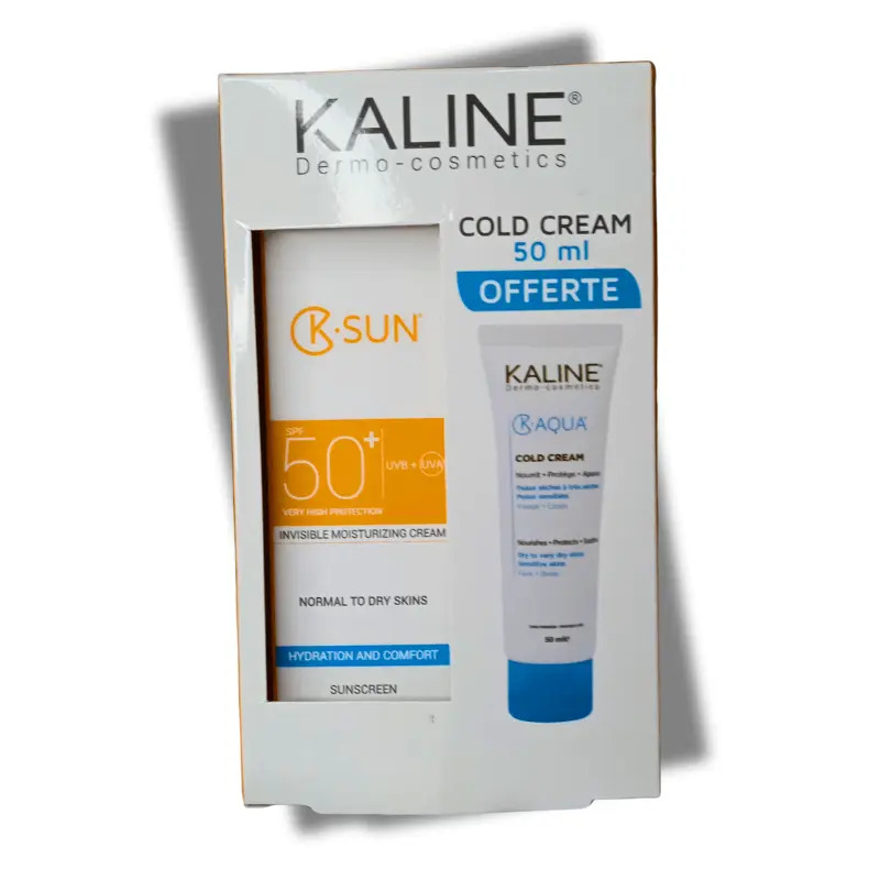 KALINE K-SUN ECRAN SOLAIRE INVISIBLE PEAUX MIXTES A GRASSES SPF50+ 50ML + COLD CREAM 50ML