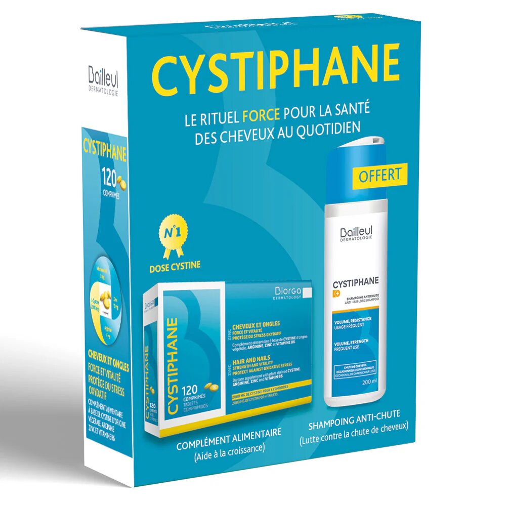 CYSTIPHANE COFFRET COMPRIMES + CYSTIPHANE SHAMPOOING ANTI-CHUTE 200ML OFFERT