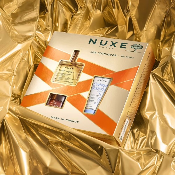 NUXE COFFRET LES ICONIQUES HUILE PRODIGIEUSE 50ML + CREME FRAICHE 30ML + BAUME A LEVRES 15G